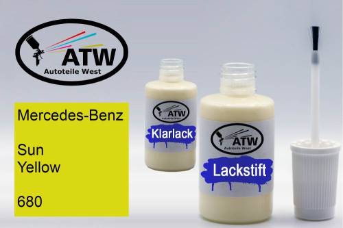 Mercedes-Benz, Sun Yellow, 680: 20ml Lackstift + 20ml Klarlack - Set, von ATW Autoteile West.